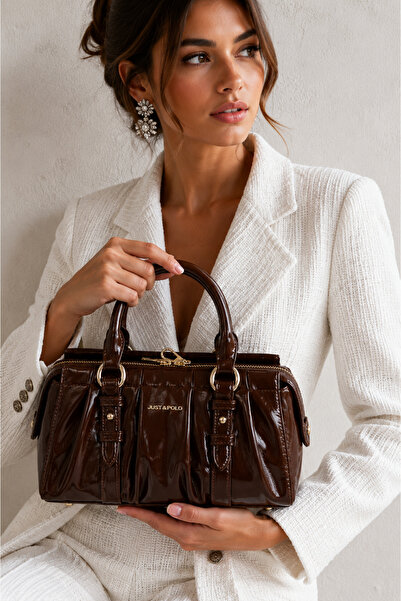 Just Polo Imported Patent Leather Fabric Women's Hand and Shoulder Bag New Se...