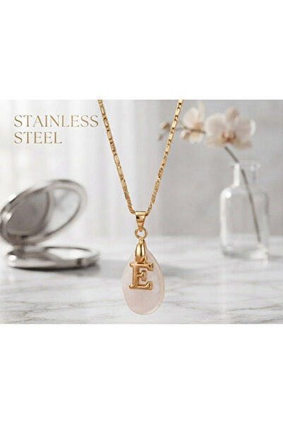 stainless steell قلادة من الفولاذ على شكل حرف E بلون ذهبي مقاوم للصدأ ولامع