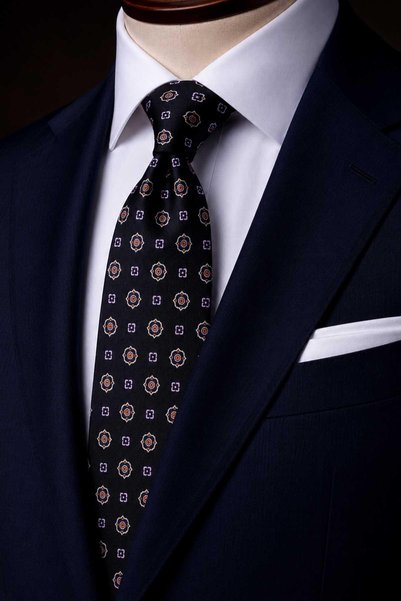 Kravatkolik Black Motif Patterned Italian Silk Tie İk2488