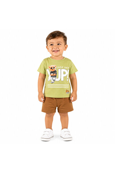 Generic Summer Kids' T-Shirt and Shorts Set Bear Print Just Say Yup