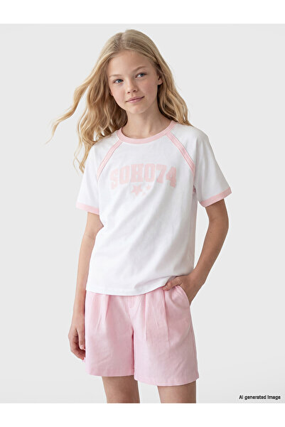 LC Waikiki Trendlucky Loose Fit Printed Girls' T-Shirt with a Difference