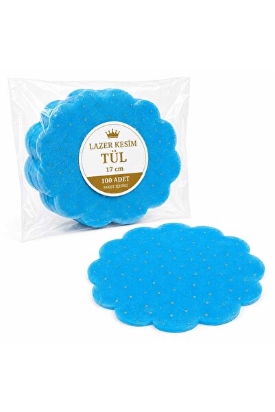Mavi Lazer Kesim Simli Tül Bardak Altlığı 17 cm Pembe | 100 Adet | Düğün, Nişan, Söz, Kına ve Masa Süsleme Sunumluk