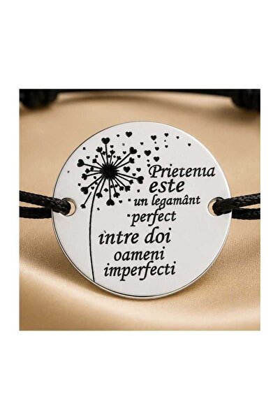 Simoshop Brățară cu șnur negru reglabil și bănuț din argint 925 - Prietenia e...