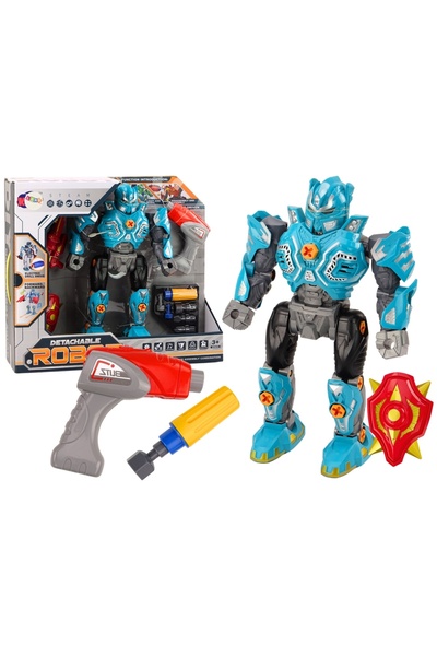 LeanToys Robot transformabil, Armă, Mașină de găurit, Șurubelniță, Lumini, Su...