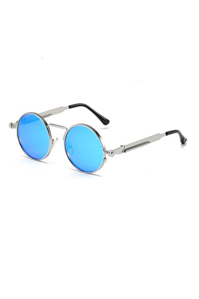 Choice3 As Show Silver Blue Round Frame Steampunk Spring Leg Sunglasses For M...