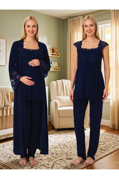Lohusa Homewear طقم بيجامة للحوامل من القطن بنسبة 100% بتصميم جديد من الدانتي...