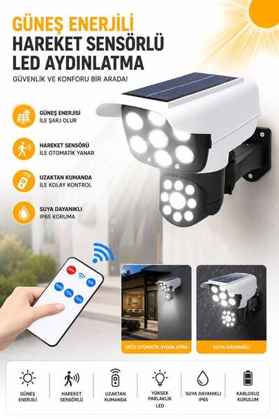 newnet Çift Sensörlü Güneş Enerjili LED Güvenlik Lambası | Uzaktan Kumandalı, IP65 Su Geçirmez, Dış Mekan Duvar Aydınlatması
