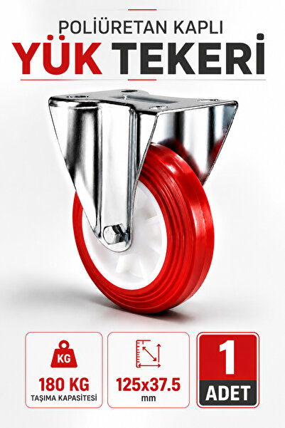 Badem10 Poliüretan Kaplı Yük Tekeri 125x37.5 mm 180 Kg Ağır Yük Taşıma Tekerl...