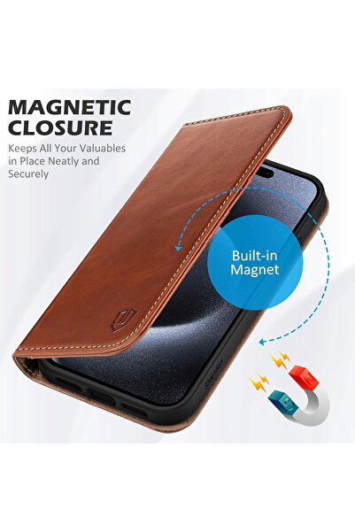 NO BRAND Husă tip carte Shieldon din piele naturală pentru iPhone 14 Pro Max,...