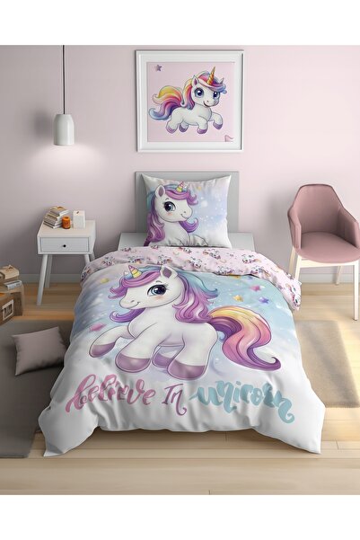 NO BRAND Lenjerie de pat din bumbac pentru copii 140X200 5701A Unicorn