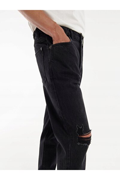 NO BRAND Pantaloni negri blugi stil morcov din bumbac cu găuri clasice 29