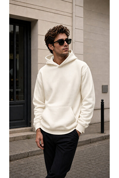 TREND EMMODA سويت شيرت رجالي بقلنسوة وجيوب كانجارو بلون واحد