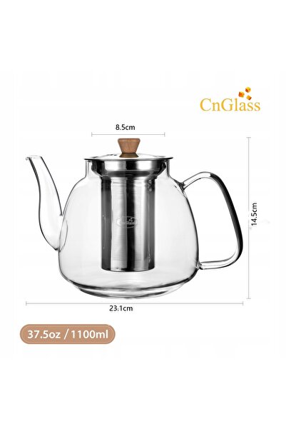 NO BRAND Ceainic de sticlă Cnglass cu infuzor din oțel inoxidabil 1100ml