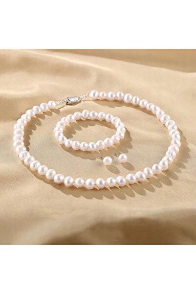 NO BRAND Set de trei piese accesorii de damă, perle naturale, argint 925