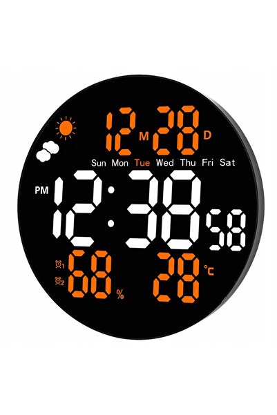 LEAN Ceas de perete digital LED de 25cm cu temperatură, umiditate, dată, alar...