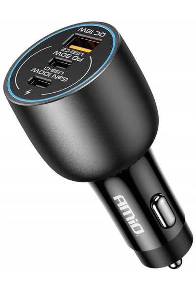 AMIO POWERDELIVERY QC 2x USB-C + USB-A 12V 24V 100W ÎNCĂRCĂTOR AUTO RAPID