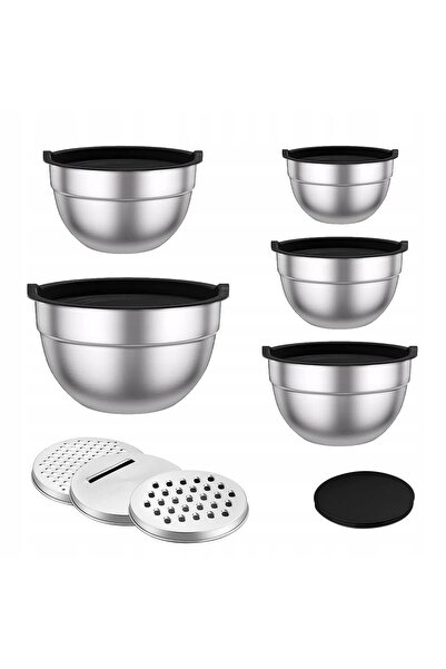 NO BRAND Set de boluri pentru amestecat, 5 piese, din oțel inoxidabil, cu cap...