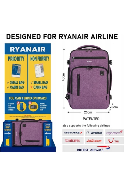 NO BRAND Rucsac turistic pentru Ryanair Ecohub Expander 40x25x20 20L roz