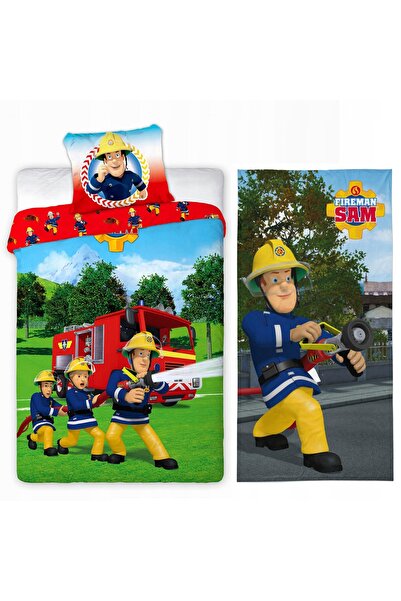 NO BRAND Lenjerie de pat 160x200 pentru copii, din bumbac, cu pompieri și maș...