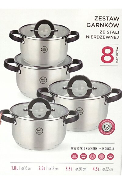MG HOME SET VASE DE GĂTIT DIN OȚEL INOXIDABIL NEGRU 8 PIESE