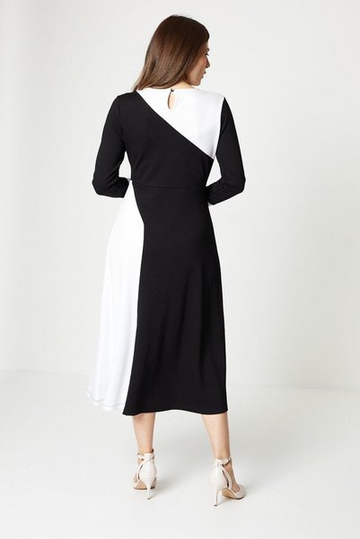 NO BRAND Rochie midi trapez alb-negru cu decolteu rotund Wallis 42