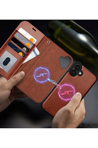 NO BRAND Husă din piele Ocase Magsafe pentru iPhone 16 cu clapetă Maro închis...