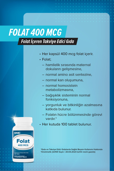GNC FOLAT 400 MCG 100 TABLET