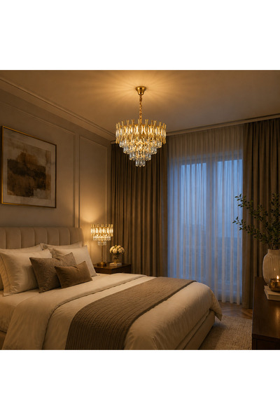 iTin HAMPTON Nobile Crystal Chandelier 5x E14, Diameter 40 cm, Shiny Gold, Ad...