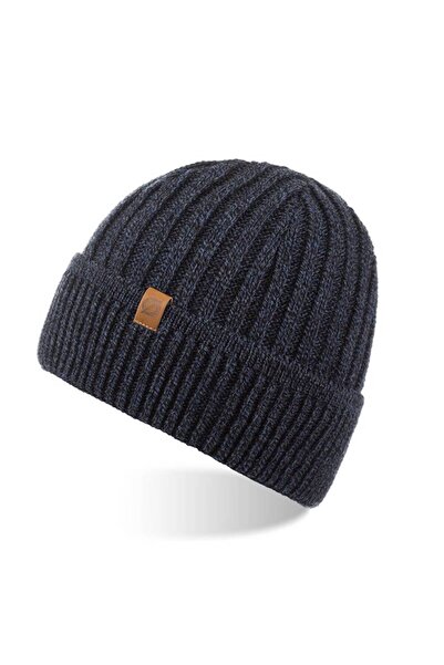 NO BRAND Set bărbați: Căciulă tip cowl, Mănuși, Broderie, Albastru marin