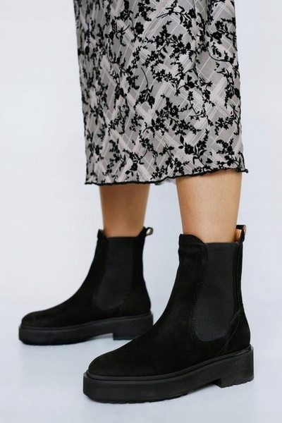 NO BRAND Cizme negre din piele cu platformă, tip slip-on, mărimea 38