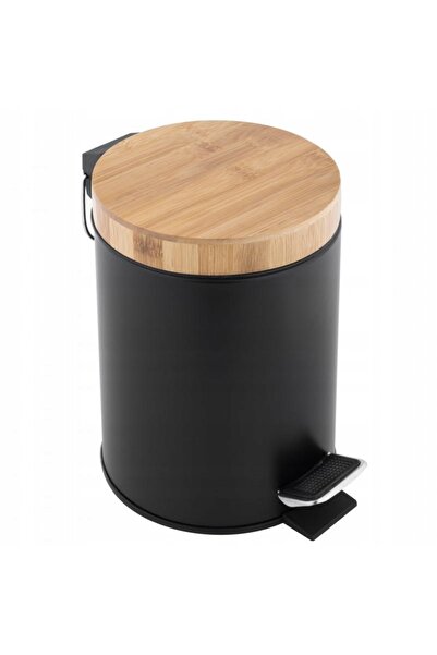 NO BRAND Set de baie: Coș de gunoi + Perie de toaletă - Bambus negru