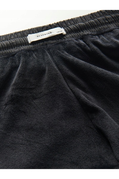 NO BRAND Pantaloni negri cu cordon în talie și buzunare, cu imprimeu text, că...