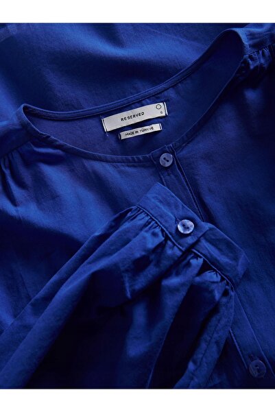 NO BRAND Cămașă plutitoare din bumbac, cobalt, cu mânecă lungă, cu nasturi, XL