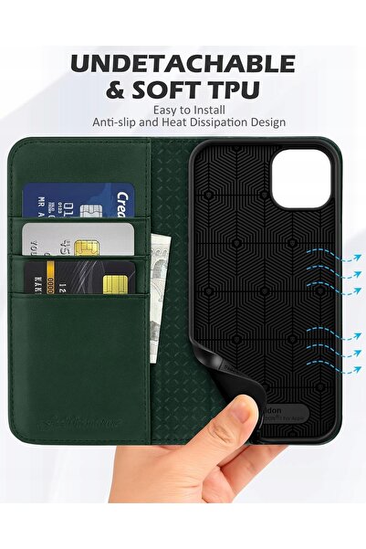 NO BRAND Husă Shieldon din piele naturală pentru iPhone 14 Plus, tip portofel...