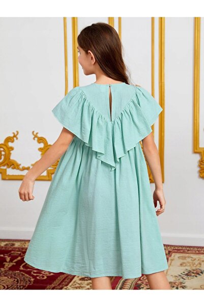 NO BRAND Rochie de bumbac verde cu detaliu volane, cu imperfecțiuni, Shein 140