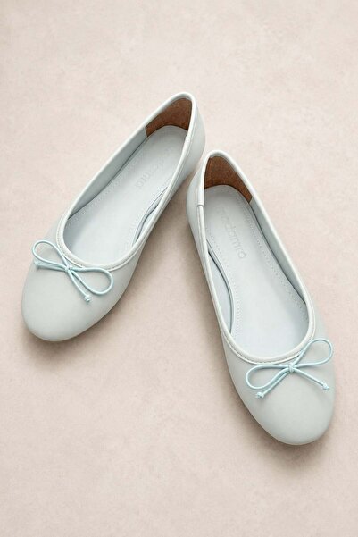 Madamra Blue Women's Bow Detailed Casual Ballerina Shoes – Flat Sole Ballerin...