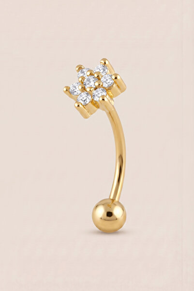 Hetra Altın Renkli Cerrahi Çelik Çiçek Zirkon Taşlı Rook Piercing - Daith, Ve...