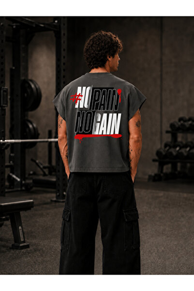 EVIus تي شيرت GYM Sporcu No Pain No Gain مطبوع عليه عبارة No Pain No Gain، مق...
