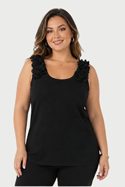 Seamoda Thick Strapped Cotton Lycra Ribbed Undershirt with Floral Detail on t...