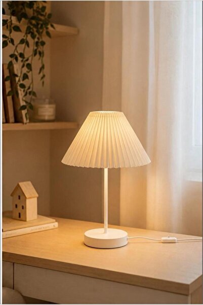 Elizim Home Lighting مصباح طاولة عصري من القماش المطوي باللون الكريمي لتزيين ...