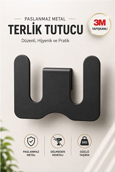 Kitchen Beauty Premium Yapışkanlı Mat Siyah Metal Terlik Askısı Çok Amaçlı Ba...
