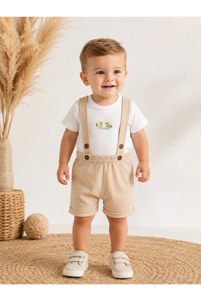 mini kanka Baby Boy Suspender Shorts Set |   Cotton Summer T-Shirt 2-Piece Se...