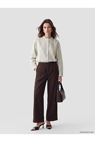 LC Waikiki Lcw Modest Brown Elastic Waist Wide Leg Women's Trousers