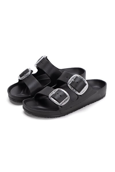 OZYO Delfina Black Double Buckle Slippers
