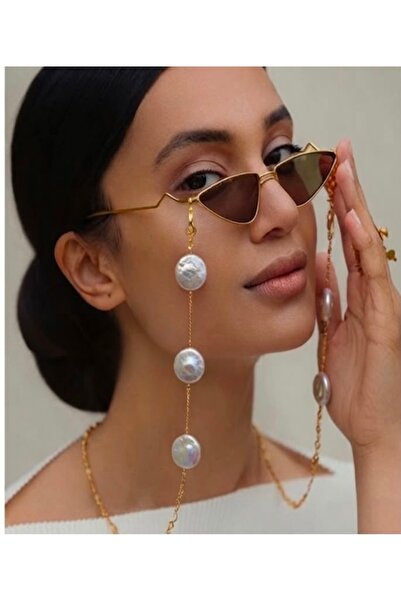 euro click سلسلة نظارات شمسية نسائية ذهبية بتفاصيل لؤلؤية باروكية مسطحة، حبل ...