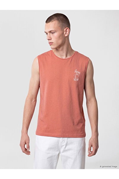 LC Waikiki Nevavm Men's Sleeveless T-Shirt with Oval Collar and Printed Design