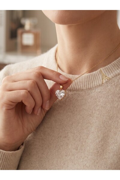 deryora Women's Gold Plated Big Heart Zircon Stone Necklace White Heart Stone...
