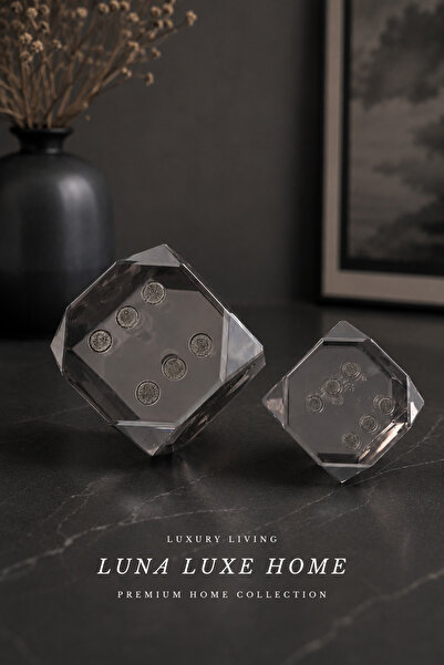 Luna Luxe Home Crystal Dice Collection | Premium Dekoratif Kristal Cam Zar Seti