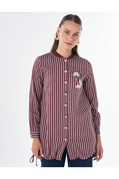 KYR Embroidered Striped Tunic Dark Burgundy