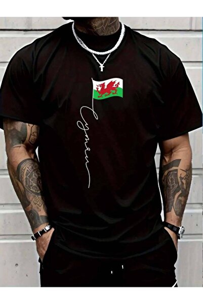 799 100% Cotton Wales Cymru Signature Pole - Patriotic Welsh Flag T-Shirt Men...